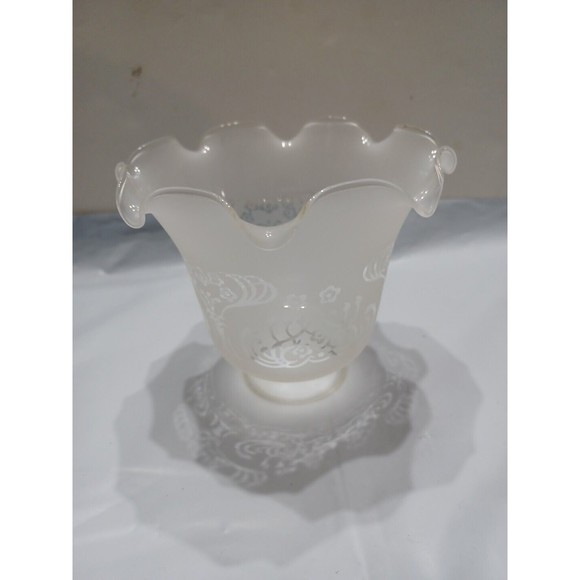 Replacement Vintage Glass Lamp Shade with Furled Top Edge & Frosted 2" Opening - Picture 2 of 15